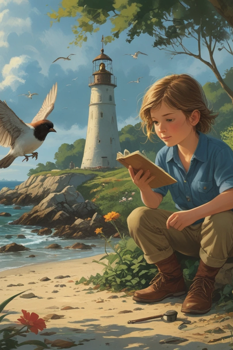 Juniper Finch and the Tidemaker's Bell - Children's story cover by Liora Fennet Cover for story: Juniper Finch and the Tidemaker's Bell
