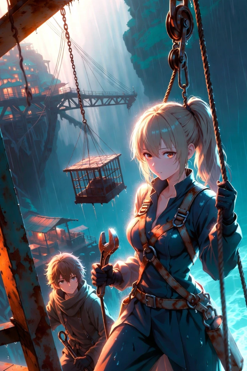 The Rigger with the Rusted Harness - Action story cover by Irena Malen Cover for story: The Rigger with the Rusted Harness