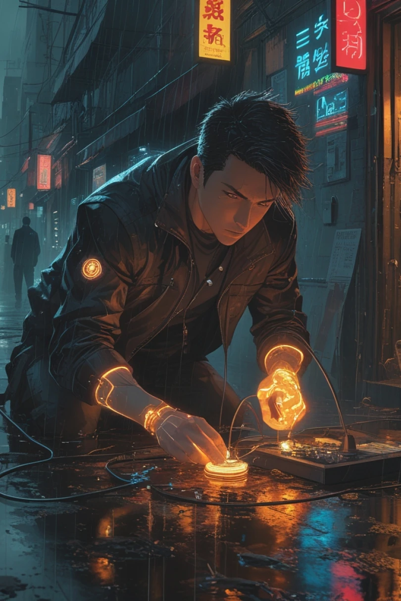 A Chord Between Strangers - Cyberpunk story cover by Ivana Crestin Cover for story: A Chord Between Strangers