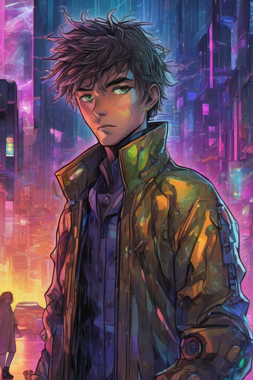 Neon Threshold - Cyberpunk story cover by Victor Ramon Cover for story: Neon Threshold