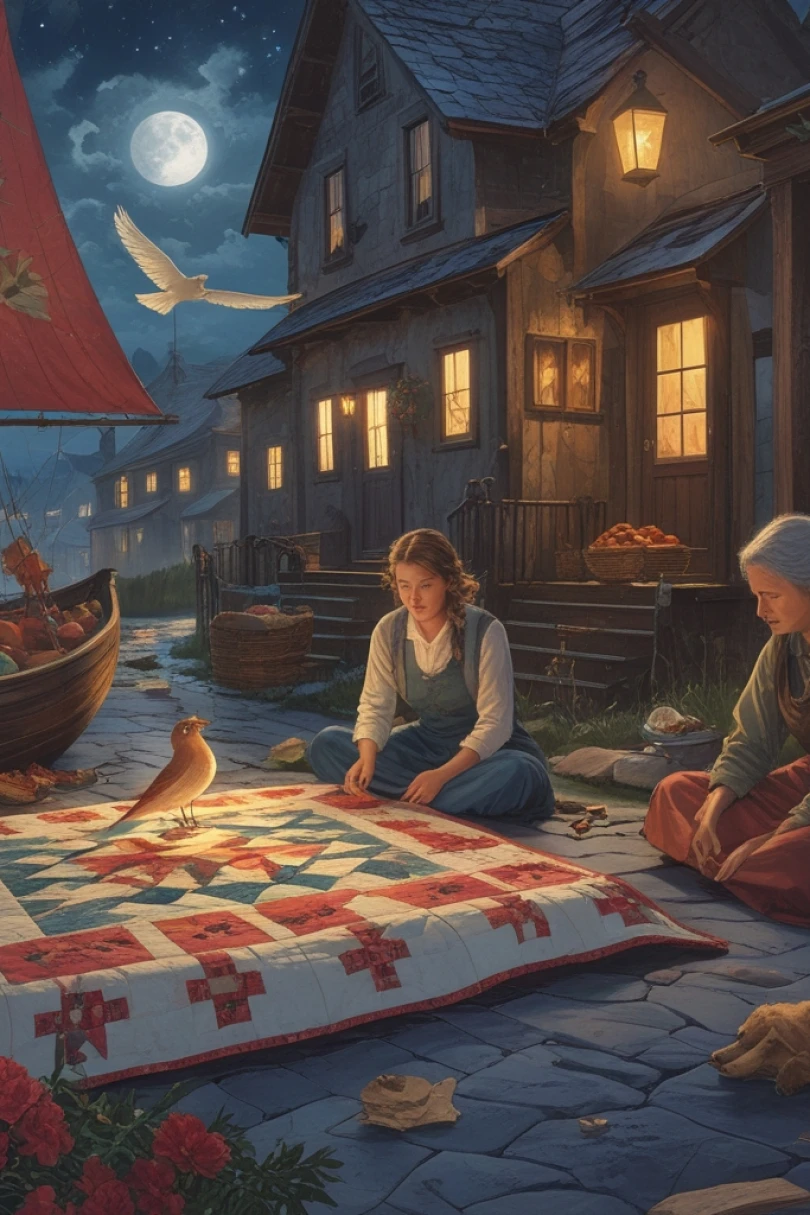 The Night Quilter and the Open Door - Bedtime story cover by Ivana Crestin Cover for story: The Night Quilter and the Open Door