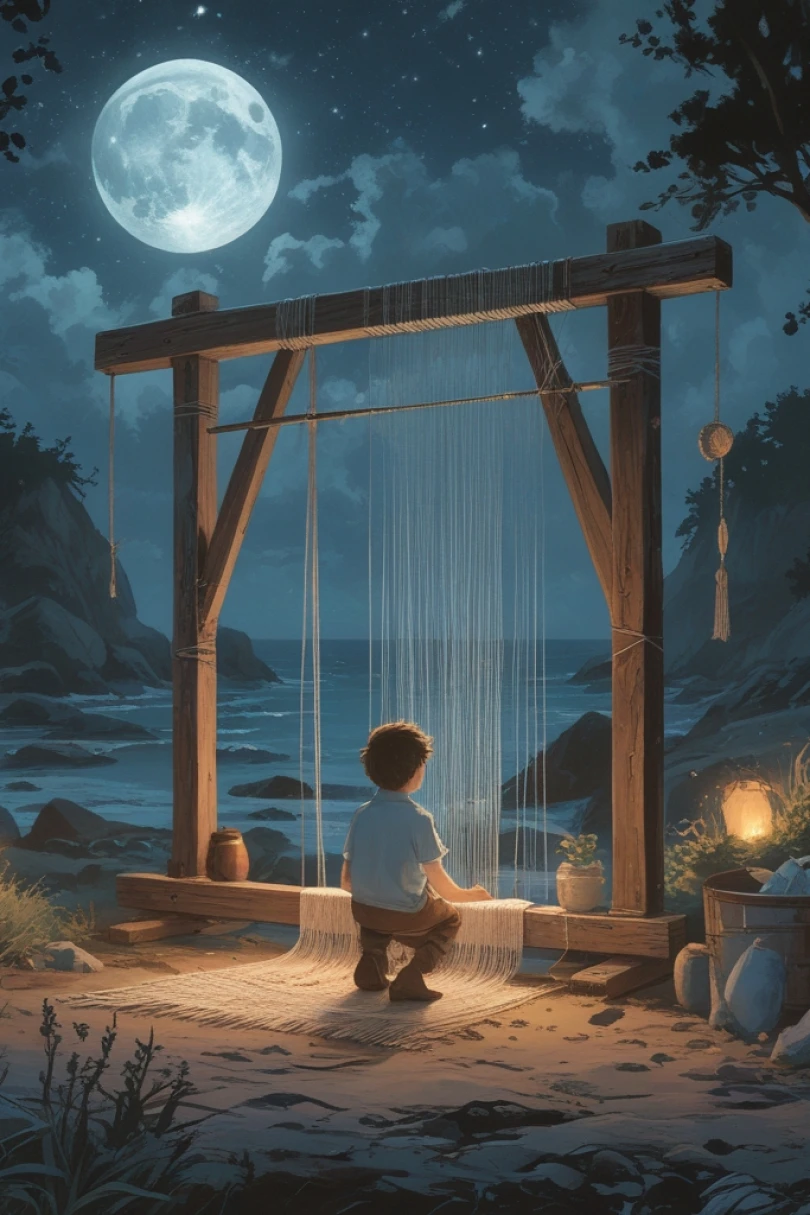 Finn and the Night Loom - Bedtime story cover by Julius Carran Cover for story: Finn and the Night Loom